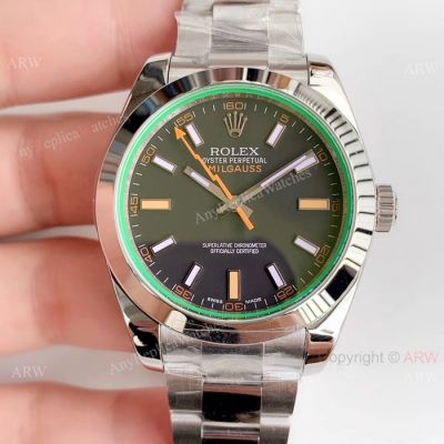 Swiss Replica Rolex Milgauss ETA 2824 Watch 904L Steel Black Dial